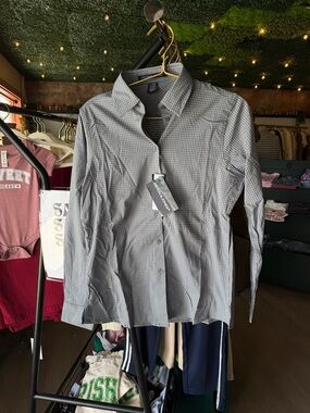 Women’s Grey Micro-Check Button-Up Shirt A098